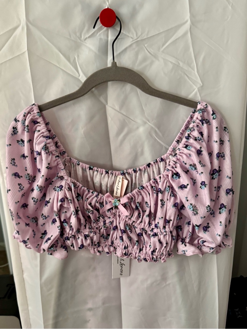 NWT (XXS) For Love & Lemons Lola Lilac Pointelle Crop Top - Baby Berry